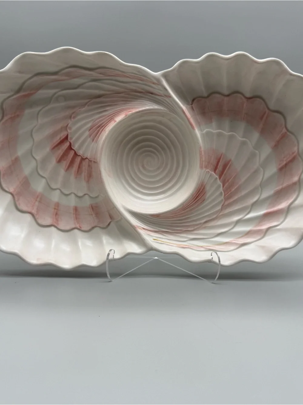 Vintage 1976 Fitz & Floyd Pink Seashell Chip Dip Platter Coastal Grandma Beach